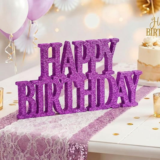 Novabright Happy Birthday Sign Centerpieces for Table Birthday Party Decorations for Women Bday Birthdays Themed Celebration Party Supplies(Purple,Glitter)