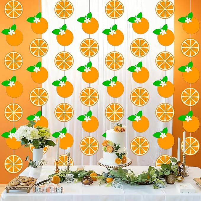 Orange Garlands Oragne Birthday Party Decorations 8PCS Citrus Slice Hanging Paper Garlands Banner Tangerine Theme Cutouts Ceiling Decor for Little Cutie Orange Baby Shower Wall Supplies