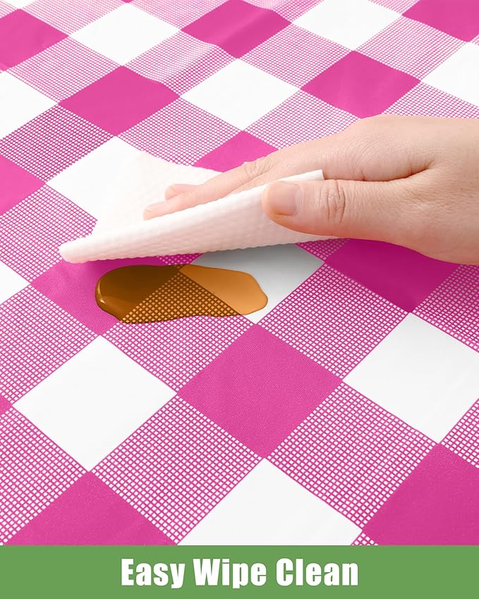 Smiry 12 Packs Gingham Disposable Table Cloth, 54 x 108 Inch Waterproof Plastic Tablecloth, Rectangle Hot Pink and White Checkered Table Covers for Picnic, Birthday, Party