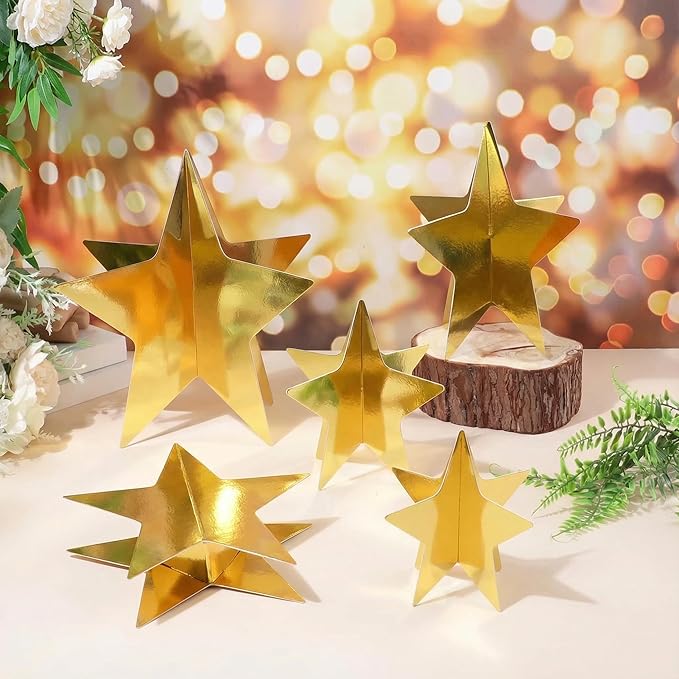 AmazingSpark 18 Pcs Large Star Centerpieces Gold 3D Star Table Decorations in 3 Sizes 10" 8" 6" for Birthday Party Baby Shower Gathering Carnival Ceremony Graduation Movie Night Supplies (Gold)