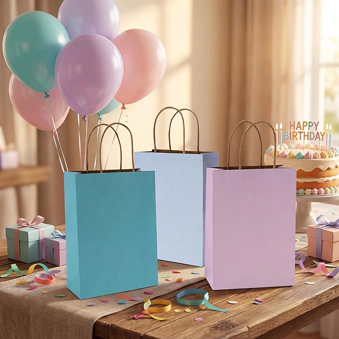 BLEWINDZ 32 Pcs Small Gift Bags with 32 Tissues, 8 Colors Paper Goodie Bags with Handles for Birthday, Wedding, Baby Shower, Party Favors, Gift Wrapping and Party Supplies