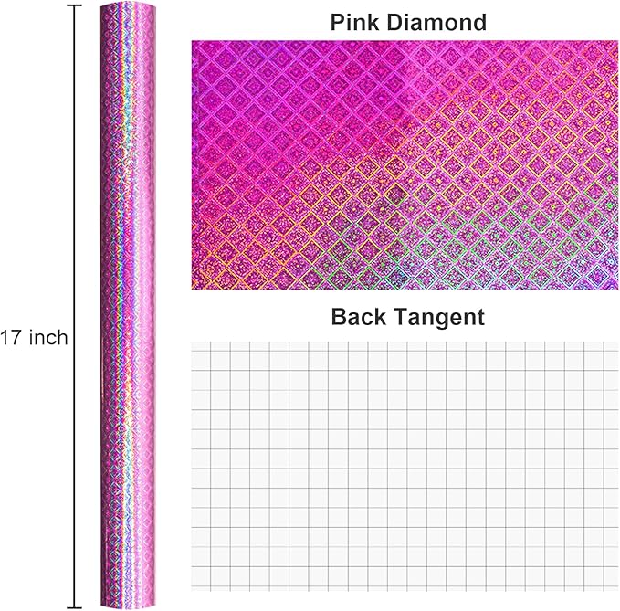 Burymento Pink Wrapping Paper Roll, Metallic Holographic Diamond Gift Wrap for Birthday, Valentines, Mothers day, Graduation, Wedding, Fathers day, Baby Shower, Christmas (17 IN x 32.8 FT)