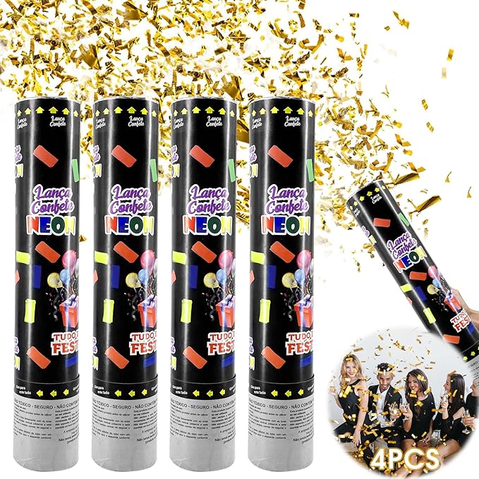 Reofrey Confetti Cannons Multicolor Party Poppers Confetti Shooters, 4 Pack Confetti Blaster Confetti Streamer for Christmas and Halloween, Wedding Celebration, Birthday Party, Pranks, Graduation