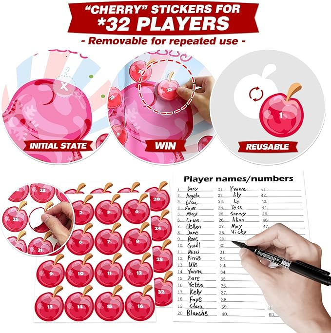 PARTYLOUD Ice Cream Party Games, Pin The Cherry on The Ice Cream, Ice Cream Birthday Party Games Decoration Classroom Toddlers Preschool Party Supplies for Boys Girls Adults