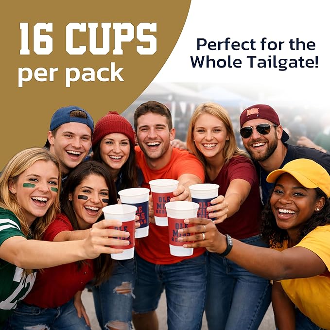 Westrick Ole Miss Rebels 16oz Plastic Cups, 16 Pack – Officially Licensed University of Mississippi Disposable Party Cups with Logo – Tailgating, Game Day, Graduation Parties & Fan Celebrations