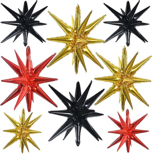 TONIFUL 8 Pcs Black Gold Red Foil Balloons Large Star Balloons Explosion Star Mylar Balloons for Party Backdrop Christmas New Year Birthday Wedding Baby Shower Anniversary Photo Booth Supplies