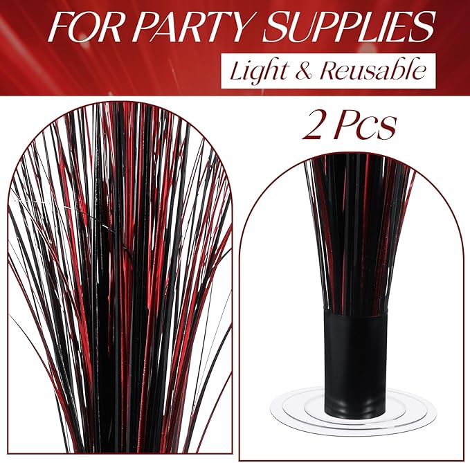 2 Pcs Metallic Spray Centerpieces Graduation Centerpieces for Tables Decorations with Clear Base Shimmering Foil Sprays for Birthday Easter and Celebration Events(Red and Black)