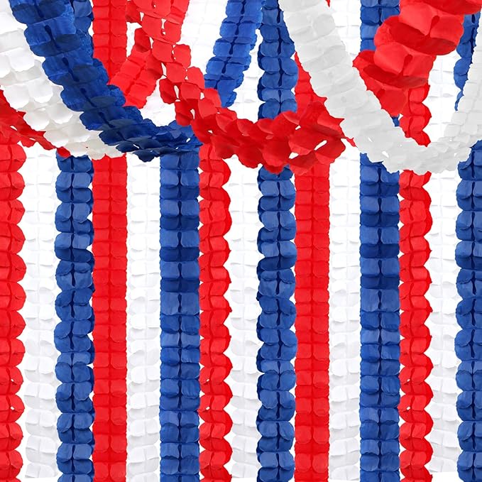 Fourth-4th of July Memorial-Day Party-Decorations - 157FT Red White Blue Patriotic Streamers Garland,Graduation Four-Leaf Clover Hanging Banner,Independence American Birthday Decor Hugtmr
