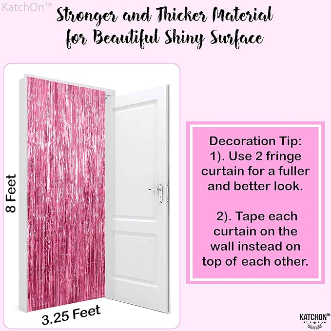 KatchOn, Pink Streamers for Party Decorations - XtraLarge 3.2x8 Feet 2Pcs Pink Backdrop Curtain Mothers Day Decorations Foil Fringe for Y2k Summer Flamingo Party Birthday Gender Reveal Decoration
