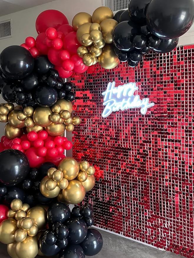 Red and Black Gold Balloons Garland Arch Kit 153Pcs with Star, Black Red Gold Balloons for 2025 Graduation Birthday Anniversary Casino New Year Prom Party