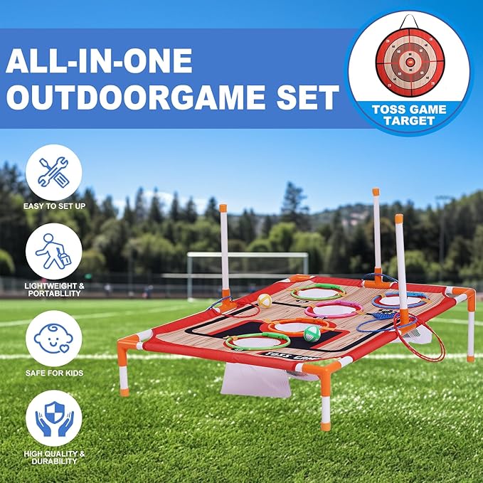 Bean Bag Toss & Ball Toss & Ring Toss,5-in-1 Outdoor Toys for Kids,Family Games for Kids and Adults,Gift for Christmas and Birthday