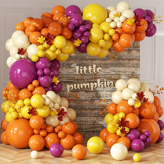 Fall Balloons Garland Arch Kit-164PCS Orange Yellow White Sand Heliotrope Balloons for Fall Thanksgiving Little Pumpkin Baby Shower Autumn Harvest Birthday Party Decorations