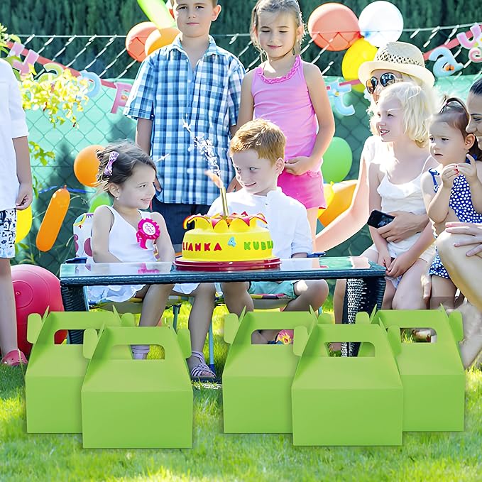 XAGLVV 24 Pack Green Paper Gable Boxes with Handles - Treat & Goodie Box for St. Patrick's Day, Nature-Themed Party Favors