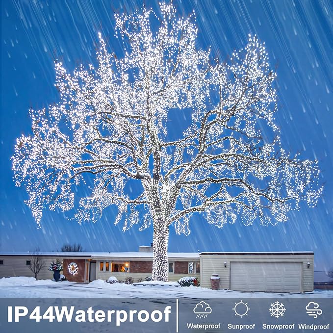 800 LED White Christmas Lights Outdoor 262ft White Christmas String Lights Clear Wire 8 Modes Plug in Twinkle Fairy Lights for Bedroom Wedding Christmas Tree Decorations