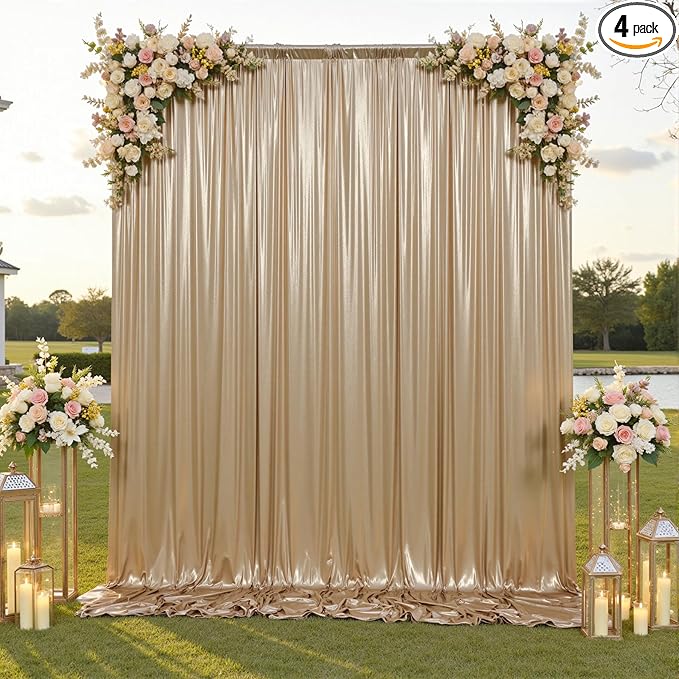 20x12FT Champagne Sequin Backdrop Curtain for Party - 4 Panels 5x12FT Wrinkle-Free Shimmer Drapes for Birthday, Wedding, Christmas, Decorations & Photography
