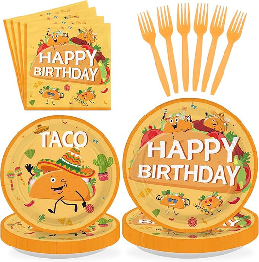 96 Pcs Taco Birthday Party Supplies Fiesta Taco Plates and Napkins Disposable Mexican Themed Cinco De Mayo Tableware Sets for Boys Girls Baby Shower Birthday Party Decorations Serves 24