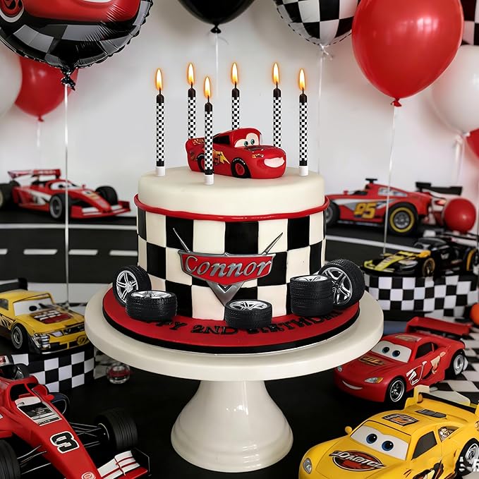 12 Pcs Racing Cars Themed Birthday Candles, Black and White Checkered Birthday Cake Candles, Racing Candle Wheel Tire for Racing Car Party Decoration Theme Party Supplies (General)