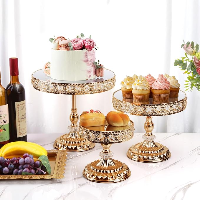 12-Piece Gold Cake Stand Set, Vintage Cake Stand with Crystal Edge and Cupcake Display Tray, Dessert Table Display Set for Wedding Party, Baby Shower, Anniversary Celebration