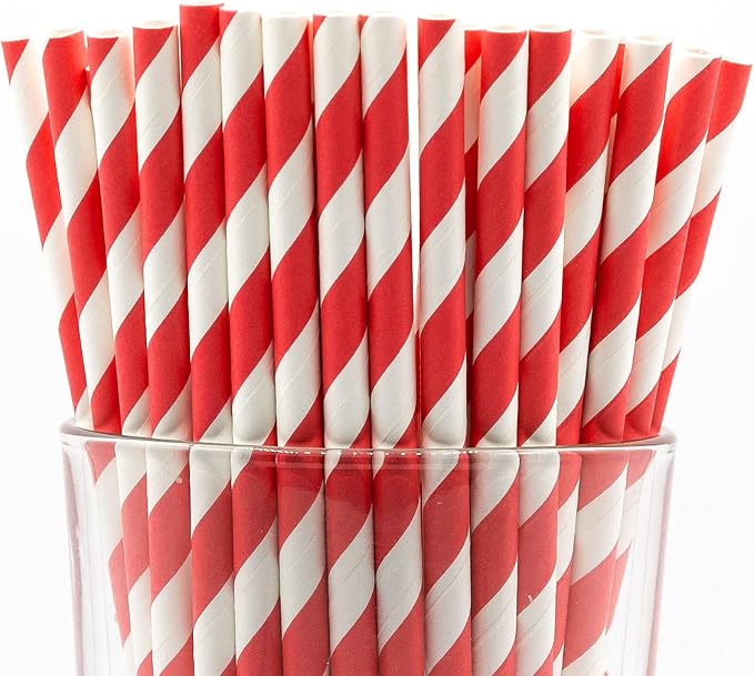 Pack of 900 Red Swirls Biodegradable 4-Ply Paper Drinking Straws (Compostable, Non-toxic, BPA-free)