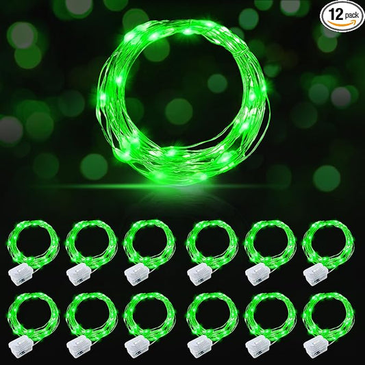 AIKEI 12 Pack LED Fairy Lights Battery Operated, String Lights Waterproof 7 Feet 20 Led Firefly Starry Lights for Wedding Party Bedroom Garden Christmas Decoration (Green, 12 Pack)