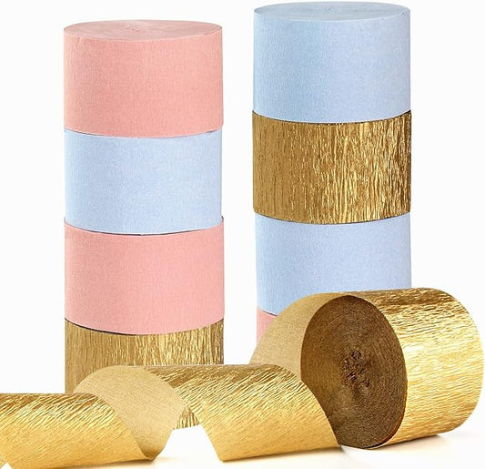Pink-Blue Gender-Reveal Party-Decorations Streamers - 9 Rolls Wedding Bachelorette Engagement Crepe Tissue Paper Streamer Birthday Baby Bridal Shower Garland Decor Panduola