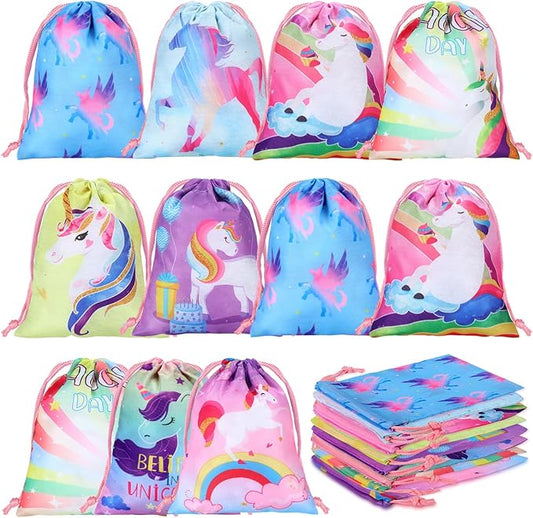 Honoson 24 Pieces Unicorn Party Favor Bags Unicorn Drawstring Gift Bags Rainbow Candy Goody Treat Pouch for Holiday Birthday Party Supplies,7.09 x 5.12 Inches