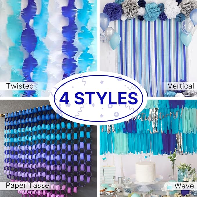 PartyWoo Blue Crepe Paper Streamers 6 Rolls 492 ft Pack of Dark Royal Blue Crepe Paper for Graduation Independence Day Baby Shower Wedding Birthday Party Decorations (1.8 Inch x 82 Ft/Roll)
