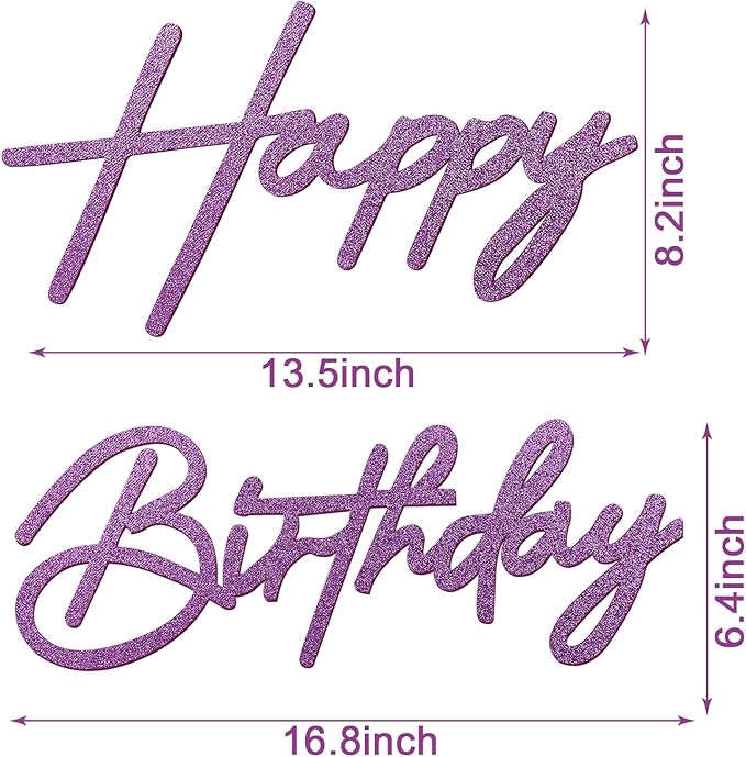 Happy Birthday Sign for Backdrop - Glitter Purple Felt 'Happy Birthday' Letter Sign for Balloon Arch Backdrop Decorations