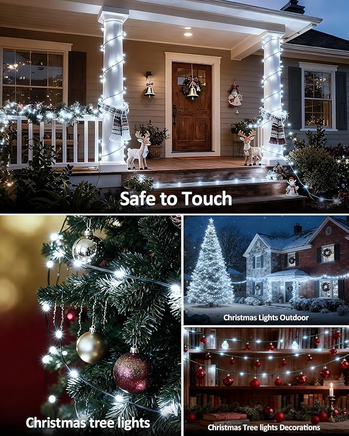 Outdoor String Lights, 328FT 1000 LED Fairy Lights, IP65 Waterproof Outside with Remote, 8 Lighting Modes Dimmable Timer Hanging LED Lamp for Camping Garden Patio Christmas Decor Yard Fence Tree