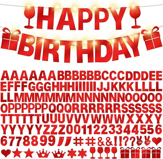 175Pcs DIY Glitter Customizable Banner Kit Custom Banner Happy Birthday DIY Letter Banners Happy New Year Personalized Banners Christmas Baby Shower Birthday Party Decorations Supplies(Shiny Red）