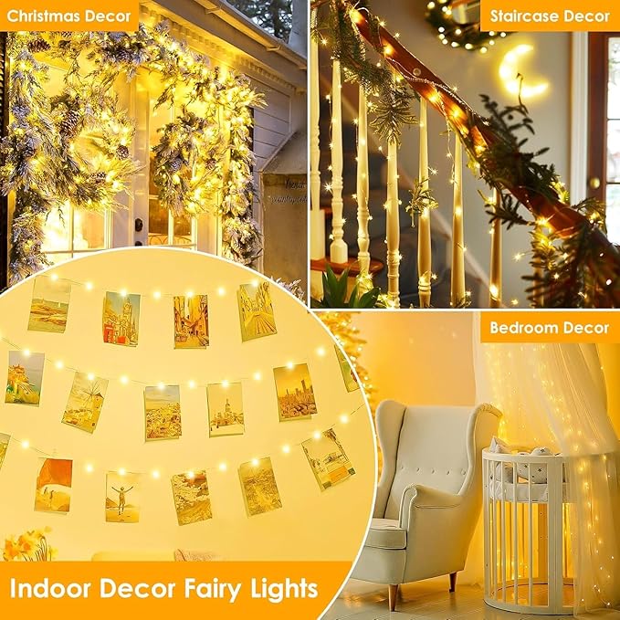 2Pack Each 66Ft 200 LED Fairy Lights Plug in, Waterproof String Lights Outdoor & Indoor, LED String Lights 8 Modes with Timer, Twinkle Light for Girl's Room Garden Christmas Decorations (Warm White)