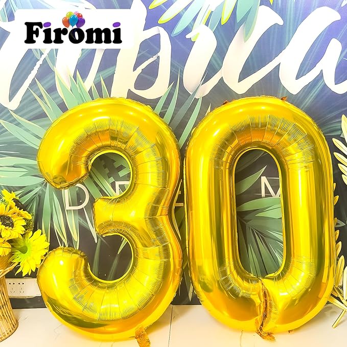 FIROMI 30 Number Balloons 40-inches Gold Big Giant Jumbo Huge Foil Mylar 30 Balloon Numbers for 30th Birthday Party Anniversary Events