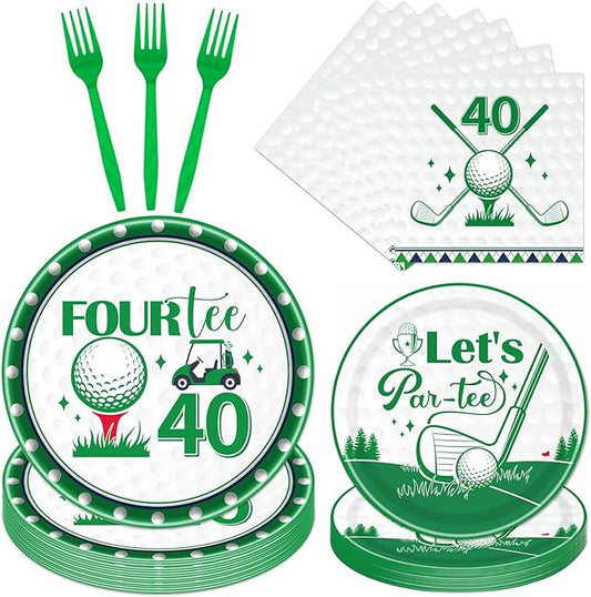 Rakuto Golf 40th Birthday Tableware Decorations for Men, Golf Theme Fourtee Birthday Party Plates Napkins and Forks, Disposable Paper Plates Supplies Decor Serves 24