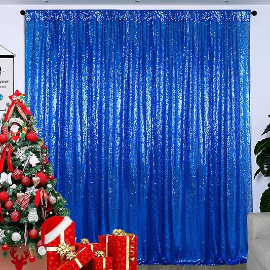Partisout Sequin Backdrop - Blue 10ftx10ft Shimmer Fabric Party Glitter Background for Wedding Photos Christmas Holiday Graduation Ceremony Decor