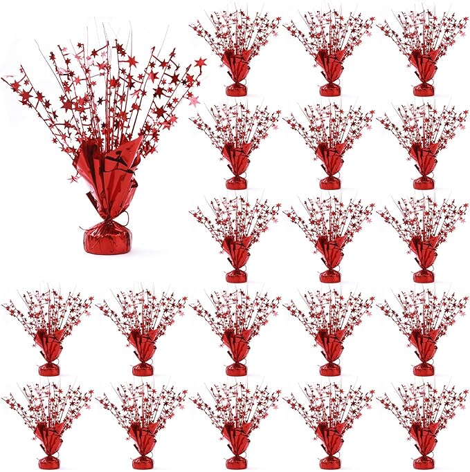 20 Pack Red Foil Spray Centerpiece Star Table Decoration Metallic Burst Table Centerpieces for Birthday New Year Wedding Anniversary Graduation Party Supply (Red)