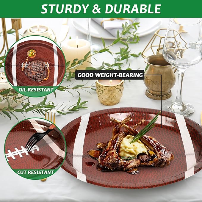 80 PCS Football Oval Paper Plates Large 11” Disposable American Rugby Sport Platters, Touch Down Boy Birthday Theme Party Heavy Duty Dish Tray for BBQ Gathering Picnic Carnival Dinner Party Tableware
