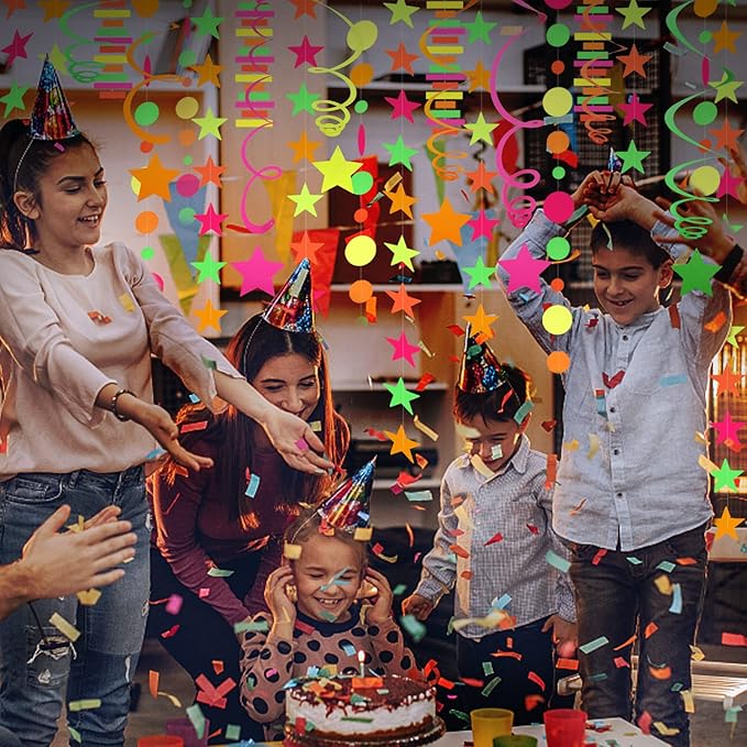 530feet UV Paper Neon Garland Neon Streamers Glow in The Dark Glow Party Supplies and Decorations Glow in The Dark Streamers Blacklight Reactive Fluorescent Black Light Neon Party Supply for Birthday