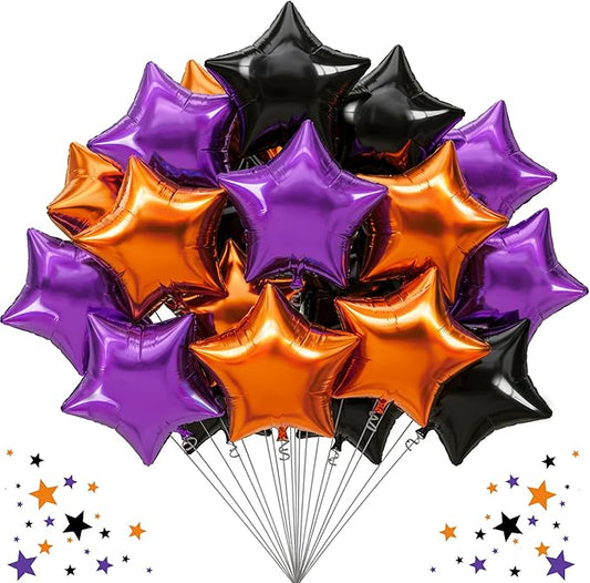TONIFUL 30Pcs 18 Inch Large Orange Black Purple Star Shape Foil Balloons Big Stars Helium Mylar Ballons for Halloween Birthday Wedding Baby Shower Anniversary Engagement Party Decorations Supplies