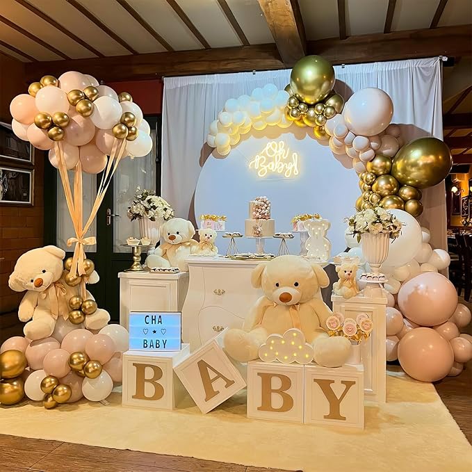 HILAVO White and Gold Balloon Arch Kit Nude White Beige Balloon Garland With Metallic Gold Party Helium Balloons Neutral Cream Balloon for Boho Wedding Baby Shower Bridal Engagement Birthday Decor