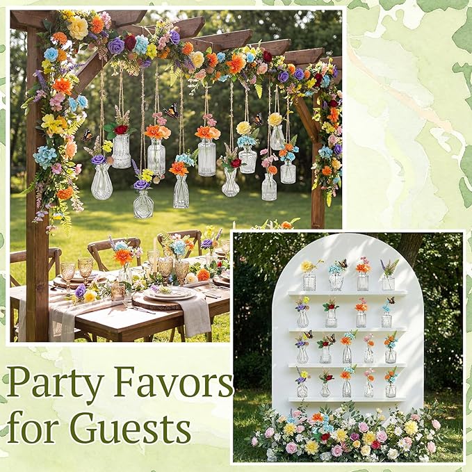 36 Pcs Artificial Flowers Table Centerpiece with Vases Spring Colorful Wildflower Centerpieces Silk Flower Arrangement for Wedding Baby Shower Table Centerpieces Party(Fresh Charm)