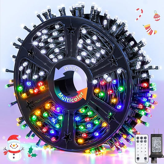 JMEXSUSS 500 LED Color Changing Christmas Lights, 173ft White & Multicolor String Lights with Remote Outdoor Waterproof Christmas Tree Lights Plug in for Christmas Indoor Decor