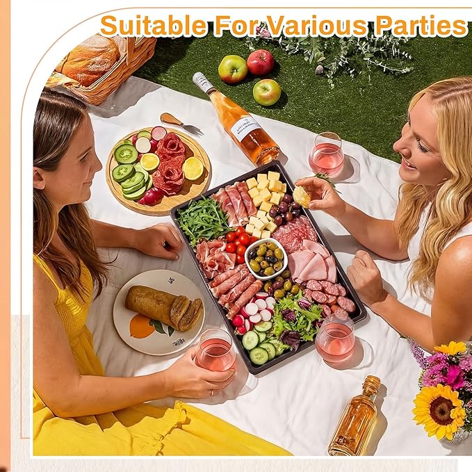 Shellwei 10 Pack Extra Large Charcuterie Board with Lids, 15 x 10 Inch Plastic Catering Trays for Cookies, Desserts, Candy, Reusable Serving Platters for Travel Party