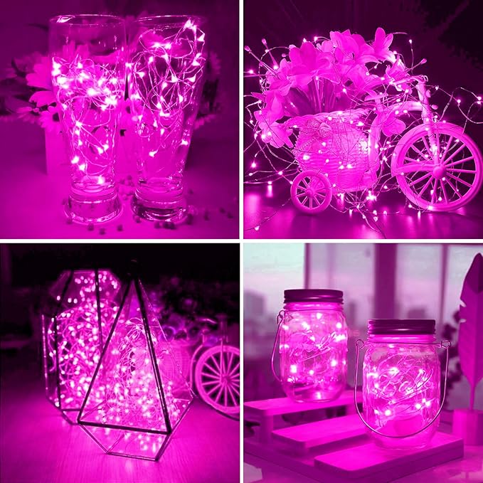 ZGWJ 12 Pack Fairy Lights Battery Operated, 7FT 20LED Mini Fairy String Lights Silver Wire 3 Modes for DIY, Parties, Wedding, Bedroom, Halloween Christmas Decoration- Pink