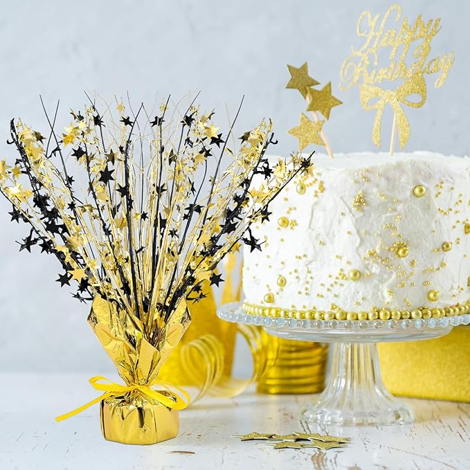 Crowye 3 Pieces Metallic Foil Spray Centerpiece Birthday Table Decoration Star Burst Centerpieces Graduation Table Decor for Birthday 2026 Party Holiday(Black Gold)