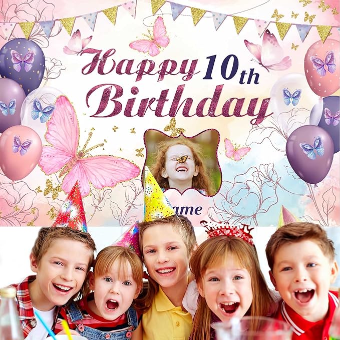 Custom Butterfly Decorations for Birthday,Personalization Butterfly Birthday Decorations Banner
