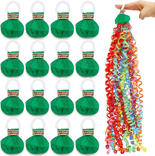 16Pack No Mess Streamers, Green Hand Thrown Streamer Poppers, No Mess Confetti Poppers, Party Poppers with Ribbons, Confetti Streamers for Birthday, Wedding, Celebrations, Graduation, Party Favors