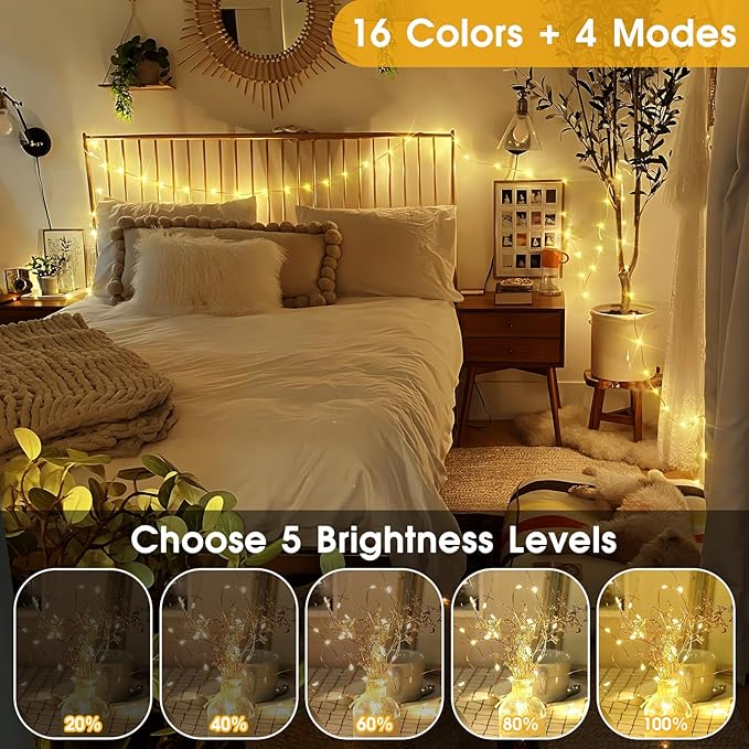 2 Pack 46Ft Fairy Lights Battery Operated, 140LED RGB Color Changing Sliver Wire String Lights for Bedroom,Backyard,Wedding,Tree, Mason Jar, Wall, Stairs,Christmas Decor