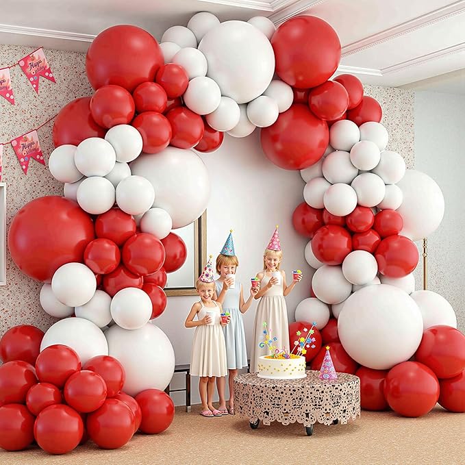412Pcs Red and White Balloon Garland Arch kit, 18 12 10 5 Inch Different Size Red White Latex Balloons for Graduation Birthday Wedding Party Valentine's Day Decoration
