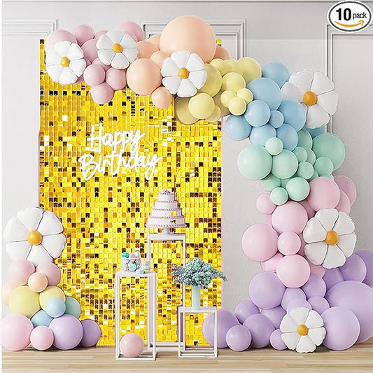 Gold Shimmer Wall Backdrop 12 Glitter Panels Create 4 x 3 Ft Photo Background for Wedding Birthday Graduation Anniversary Grand Opening Party Decor