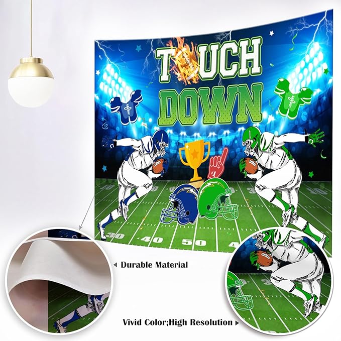 Mocsicka Touch Down Football Backdrop American Football Field Sports Stadium Photography Background Boys Sports Theme Birthday Party Decoration Banner (10x7ft(120''x82''), Green)